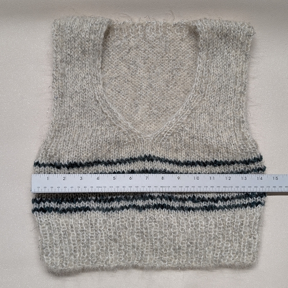 V-Neck Striped Knit Sweater Vest Handmade Shimmer Tinsel Vintage - Picture 7 of 8